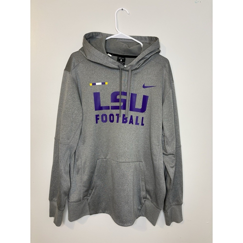 Nike Dri-Fit LSU Football Pullover Hoodie Gray Medium